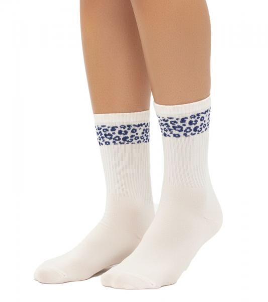 10 Paar bequeme ZWILLINGSHERZ Damen Socken Tennis-Socken mit Leoparden-Muster Alltags-Str&uuml;mpfe Baumwoll-Socken 4603S K248144 Wei&szlig;/Blau