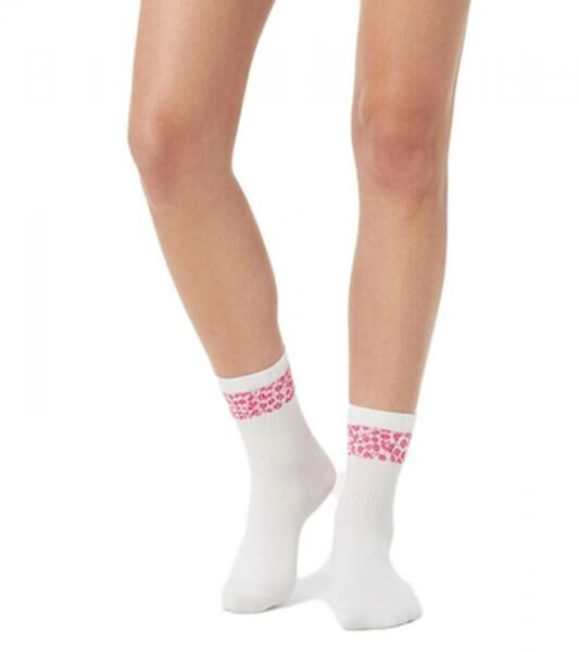 10 Paar bequeme ZWILLINGSHERZ Damen Socken Tennis-Socken mit Leoparden-Muster Alltags-Str&uuml;mpfe Baumwoll-Socken 4603S K248144 Wei&szlig;/Pink
