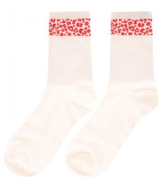 10 Paar bequeme ZWILLINGSHERZ Damen Socken Tennis-Socken mit Leoparden-Muster Alltags-Str&uuml;mpfe Baumwoll-Socken 4603S K248144 Wei&szlig;/Rot