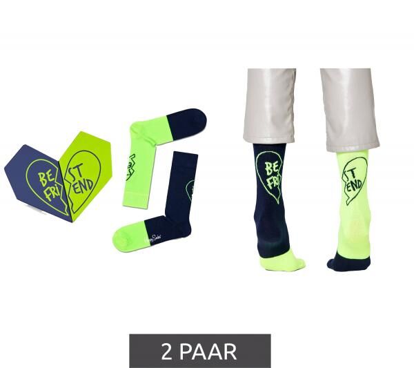 2 Paar Happy Socks Bestie Socks Damen Baumwoll-Socken Sparpack Alltags-Str&uuml;mpfe in Geschenk-Box XBES02-6500 Gr&uuml;n/Schwarz