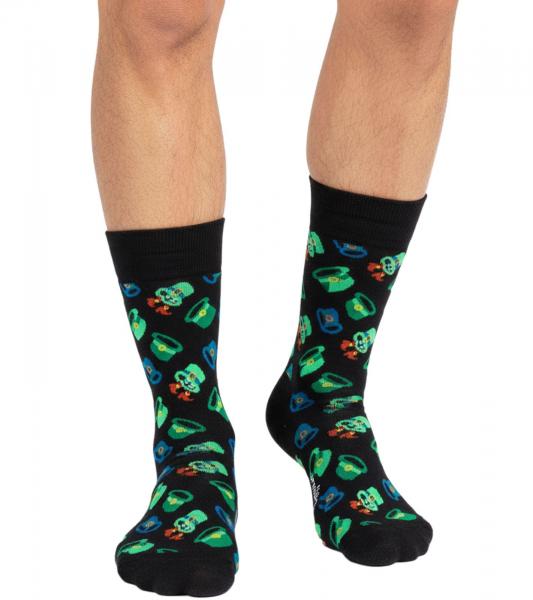 2 Paar Happy Socks St Patricks Herren Baumwoll-Sockenmit Glückssymbolen im St. Patrick’s Day Stil Alltags-Strümpfe in Geschenk-Box XSPD