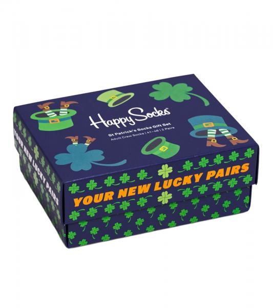 2 Paar Happy Socks St Patricks Herren Baumwoll-Sockenmit Glückssymbolen im St. Patrick’s Day Stil Alltags-Strümpfe in Geschenk-Box XSPD