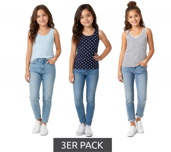 3er Pack Kinder Unterhemd f&uuml;r M&auml;dchen Baumwoll-Shirt Tank-Top 954821 Navy/Hellblau/Wei&szlig;