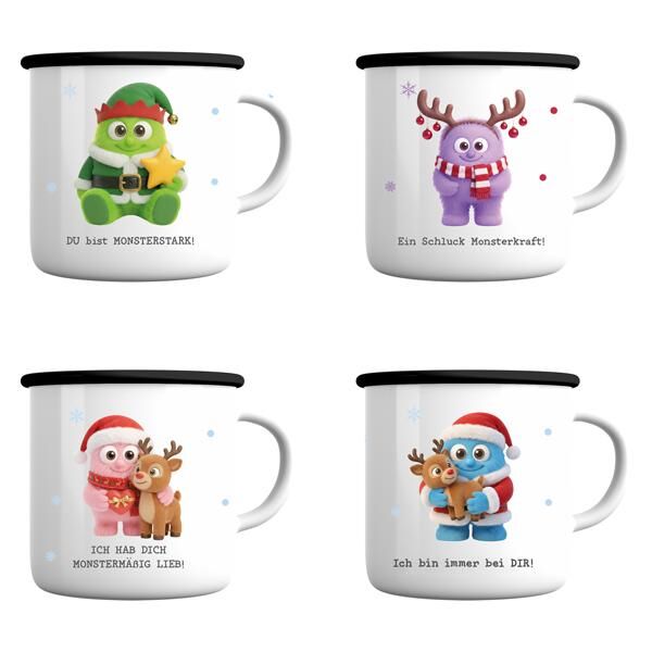 Becher Metall mit Henkel, Mutmacher, XMAS, 4/s
