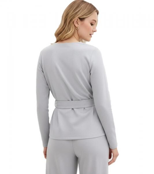 Women's Long-Sleeve Shirt with Wide Tie Strap, Viscose-Blend Casual Sweater 929960 Gray