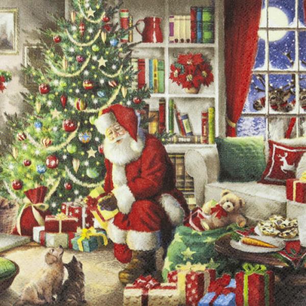 Santa brings Gifts - Lunch-Servietten f&uuml;r Weihnachten - 33 x 33 cm