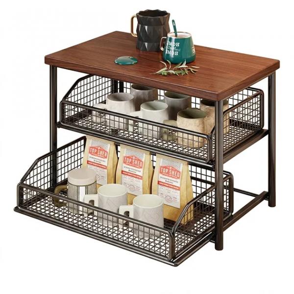 ShelfGlide 2-stöckiger schwarzer Korb-Organizer DARK | Geräteunterschrank aus Stahl und Holz mit ausziehbaren Schubladen