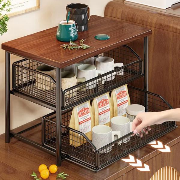 ShelfGlide 2-stöckiger schwarzer Korb-Organizer DARK | Geräteunterschrank aus Stahl und Holz mit ausziehbaren Schubladen