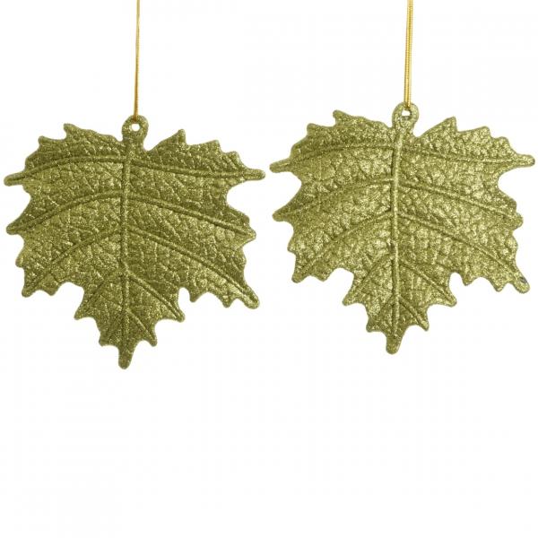 Weihnachtsanhänger in Blattform, glitzernd, olivgrün, 10,5 cm, 2er-Set