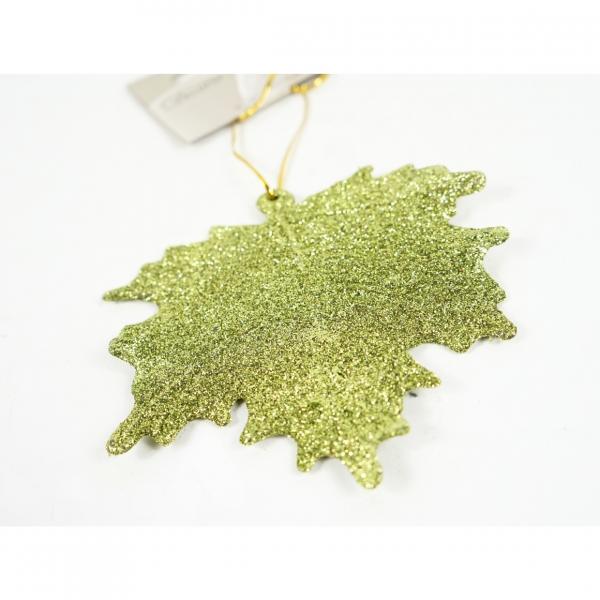 Weihnachtsanhänger in Blattform, glitzernd, olivgrün, 10,5 cm, 2er-Set