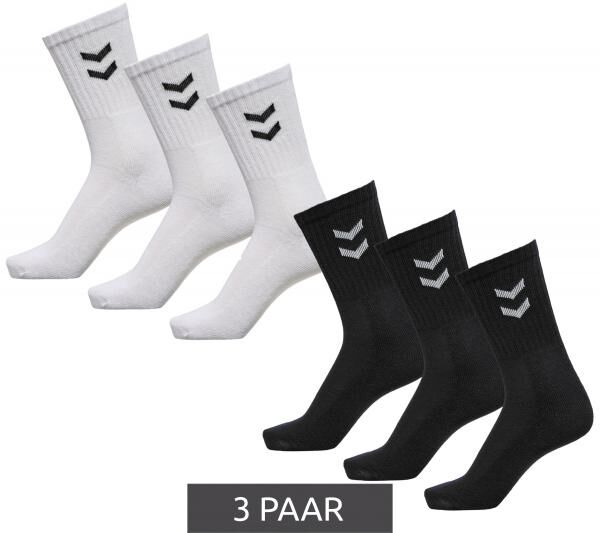 3 Paar Damen & Kinder hummel Basic Crew-Socken mit Kontrastwinkel Baumwoll-Str&uuml;mpfe Sport-Socken 022030 Schwarz oder Wei&szlig;