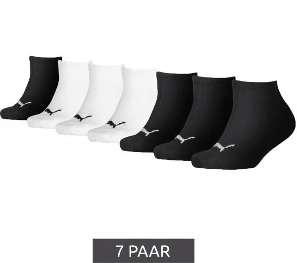 7 Paar PUMA Kids Sneaker Baumwoll-Socken M&auml;dchen und Jungen Baumwoll-Str&uuml;mpfe mit flacher Naht 701222093 001 Schwarz/Wei&szlig;