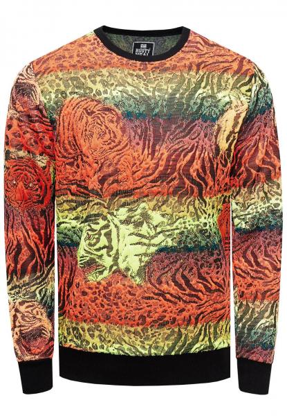 Aufregendes Sweatshirt f&uuml;r Herren im trendigen Tiger-Design Rundhals-Pullover Sweater 19142 Rot
