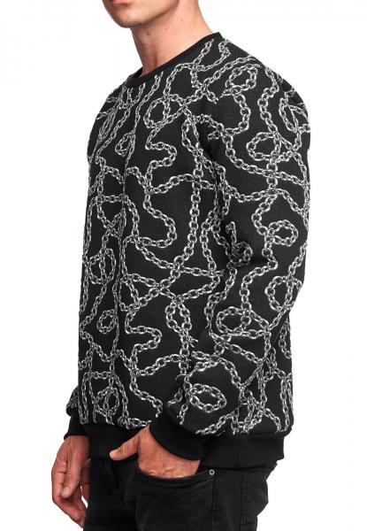 Ausgefallenes Sweatshirt f&uuml;r Herren mit Muster im Ketten-Design Rundhals-Pullover 19141 Schwarz