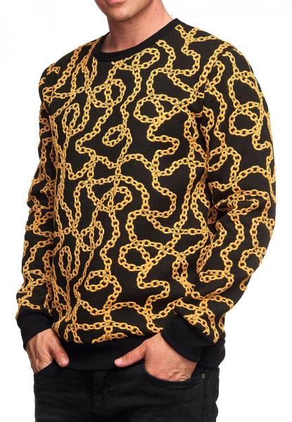 Ausgefallenes Sweatshirt f&uuml;r Herren mit Muster im Ketten-Design Rundhals-Pullover 19141 Gelb