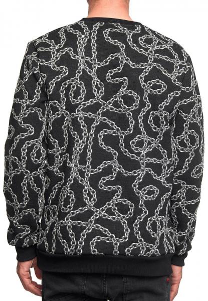 Ausgefallenes Sweatshirt f&uuml;r Herren mit Muster im Ketten-Design Rundhals-Pullover 19141 Schwarz