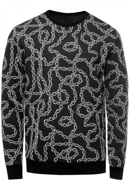 Ausgefallenes Sweatshirt f&uuml;r Herren mit Muster im Ketten-Design Rundhals-Pullover 19141 Schwarz