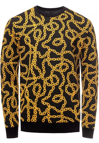 Ausgefallenes Sweatshirt f&uuml;r Herren mit Muster im Ketten-Design Rundhals-Pullover 19141 Gelb