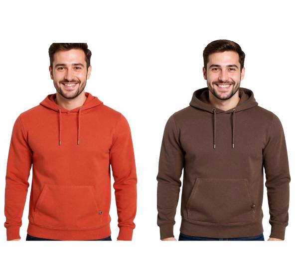 Bequemer Herren Hoodie Kapuzen-Pullover Basic-Pullover moderner Baumwoll-Pullover Sweater Gro&szlig;e Gr&ouml;&szlig;en in Rot oder Braun
