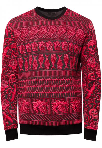 Bequemes Sweatshirt f&uuml;r Herren mit extravagantem Muster Rundhals-Pullover Sweater 19146 Rot