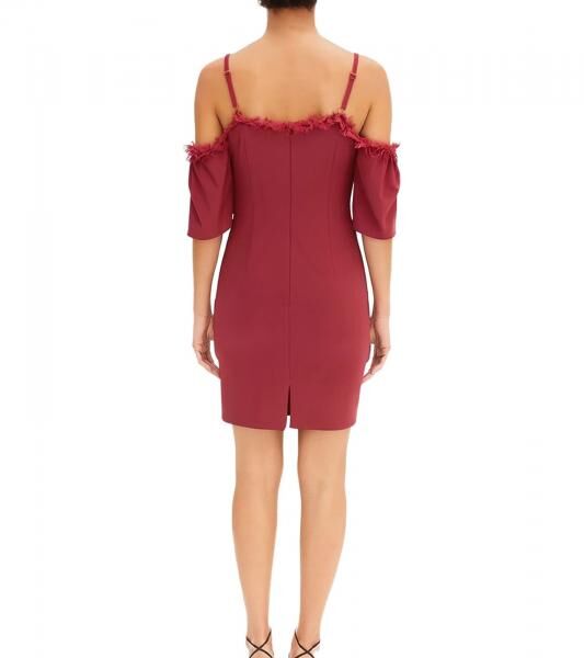 Damen Spitzen-Kleid schulterfreies Mini-Kleid mit d&uuml;nnen, verstellbaren Tr&auml;gern 951142 Burgunder-Rot