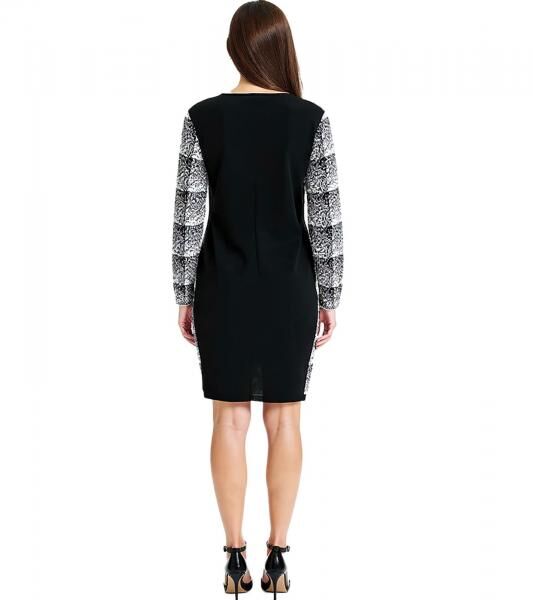 Damen Strick-Kleid im Karomuster Mini-Kleid mit langen &Auml;rmeln 975864 Schwarz/Wei&szlig;