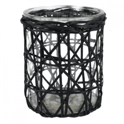 Gusta Teelichthalter XL Rattan schwarz 15,5 cm