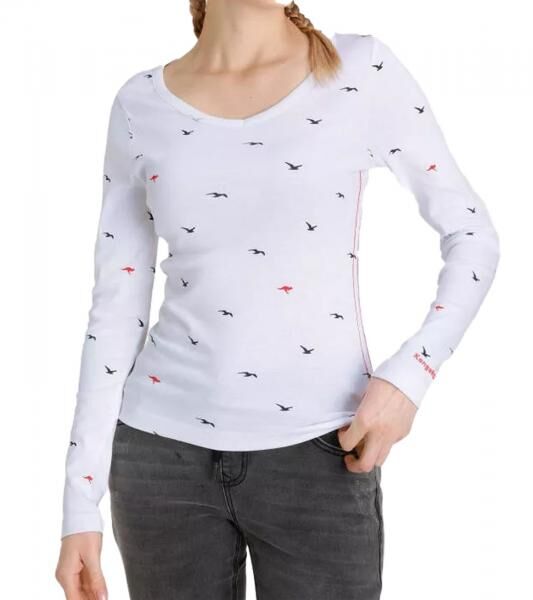 KangaROOS Damen Baumwoll-Sweatshirt stylisches Langarm-Shirt Rundhals-Pullover 86609137 Wei&szlig;