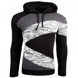 Kontrastfarbiger Herren Kapuzen-Pullover im Colorblock Design Sweater Slim Fit Hoodie 13245 Schwarz/Anthrazit/Grau