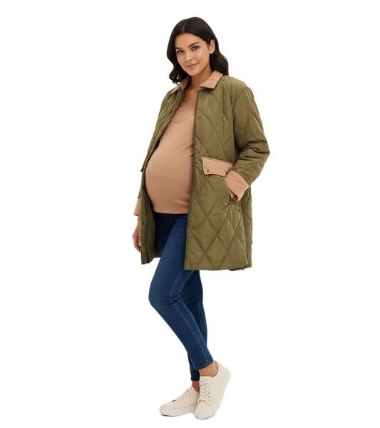 kuscheliger Mantel Damen Schwangerschafts-Jacke Mantel Umstandsmode Stepp-Jacke 936631 Gr&uuml;n