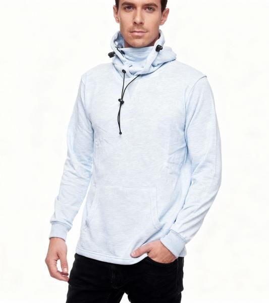 Modischer Kapuzen-Sweater f&uuml;r Herren mit intregrierter Mund-Nasen-Bedeckung Hoodie Pullover 19139 Blau Melange