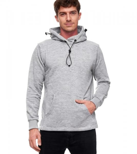Modischer Kapuzen-Sweater f&uuml;r Herren mit intregrierter Mund-Nasen-Bedeckung Hoodie Pullover 19139 Grau Melange