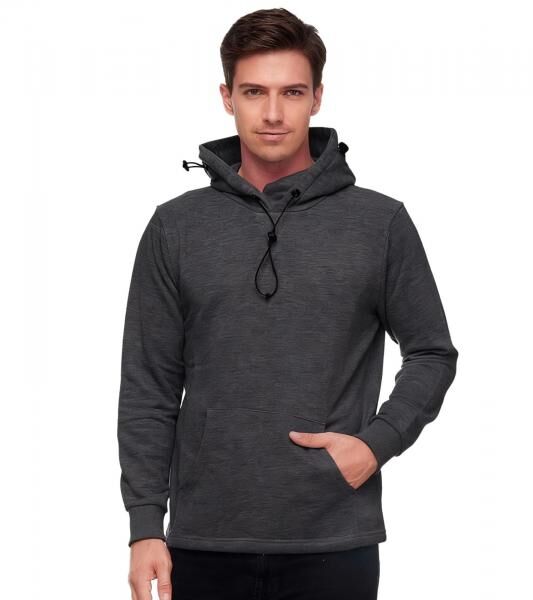 Modischer Kapuzen-Sweater f&uuml;r Herren mit intregrierter Mund-Nasen-Bedeckung Hoodie Pullover 19139 Anthrazit Melange