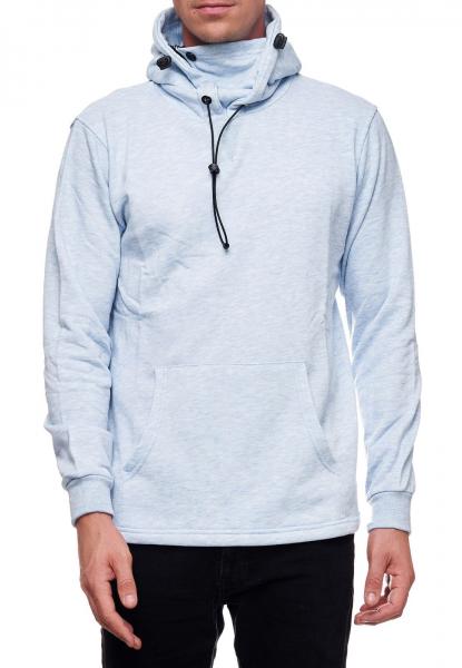 Modischer Kapuzen-Sweater f&uuml;r Herren mit intregrierter Mund-Nasen-Bedeckung Hoodie Pullover 19139 Blau Melange