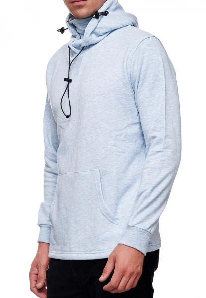 Modischer Kapuzen-Sweater f&uuml;r Herren mit intregrierter Mund-Nasen-Bedeckung Hoodie Pullover 19139 Blau Melange