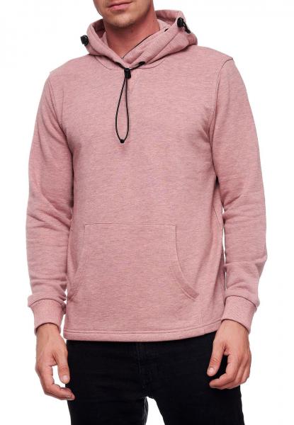 Modischer Kapuzen-Sweater f&uuml;r Herren mit intregrierter Mund-Nasen-Bedeckung Hoodie Pullover 19139 Rot Melange