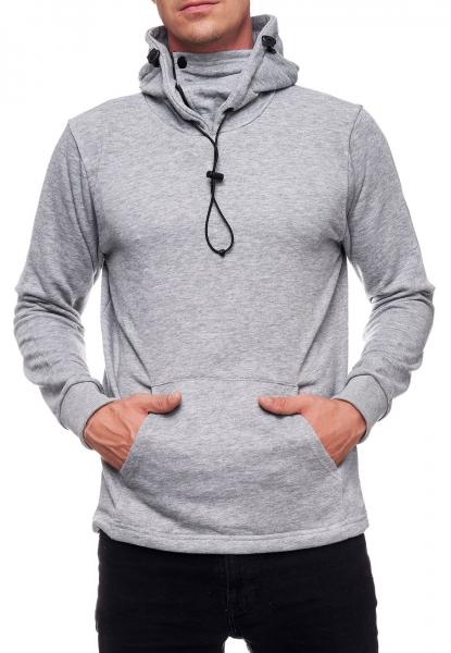 Modischer Kapuzen-Sweater f&uuml;r Herren mit intregrierter Mund-Nasen-Bedeckung Hoodie Pullover 19139 Grau Melange