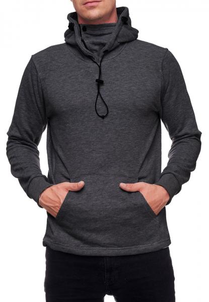 Modischer Kapuzen-Sweater f&uuml;r Herren mit intregrierter Mund-Nasen-Bedeckung Hoodie Pullover 19139 Anthrazit Melange