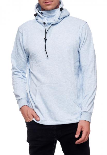 Modischer Kapuzen-Sweater f&uuml;r Herren mit intregrierter Mund-Nasen-Bedeckung Hoodie Pullover 19139 Blau Melange