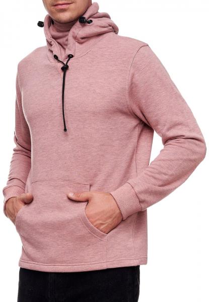 Modischer Kapuzen-Sweater f&uuml;r Herren mit intregrierter Mund-Nasen-Bedeckung Hoodie Pullover 19139 Rot Melange