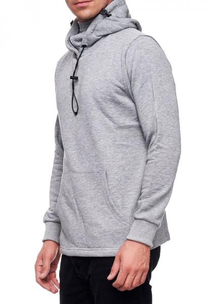 Modischer Kapuzen-Sweater f&uuml;r Herren mit intregrierter Mund-Nasen-Bedeckung Hoodie Pullover 19139 Grau Melange