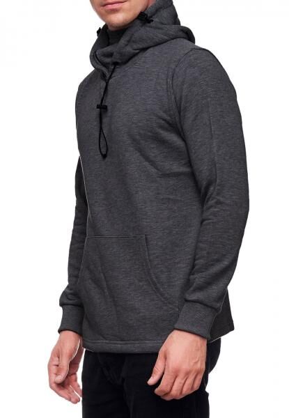 Modischer Kapuzen-Sweater f&uuml;r Herren mit intregrierter Mund-Nasen-Bedeckung Hoodie Pullover 19139 Anthrazit Melange