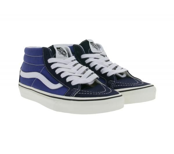 VANS SK-8 Mid Reissure Damen Echtleder-Sneaker Mid-Top Schuhe im Old-School-Design Skater-Schuhe Gummi-Waffelsohle VN0A391F5TU Blau/Wei&szlig;