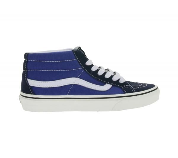 VANS SK-8 Mid Reissure Damen Echtleder-Sneaker Mid-Top Schuhe im Old-School-Design Skater-Schuhe Gummi-Waffelsohle VN0A391F5TU Blau/Wei&szlig;