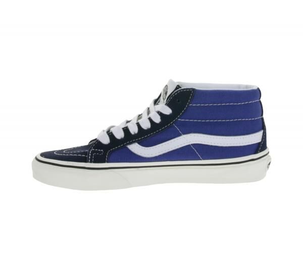 VANS SK-8 Mid Reissure Damen Echtleder-Sneaker Mid-Top Schuhe im Old-School-Design Skater-Schuhe Gummi-Waffelsohle VN0A391F5TU Blau/Wei&szlig;