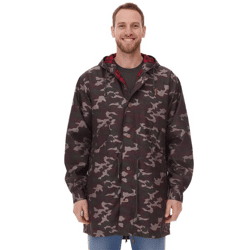 Cavallo de Ferro Herren Parka im Camouflage-Look Herbst-Jacke mit Kapuze Übergangs-Jacke CSJA002 Grün/Schwarz/Rot