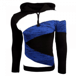 Men's Hooded Sweatshirt in a Color-Block Design with Contrasting Colors — Slim-Fit Hoodie 13245 Black/White/Sax Blue