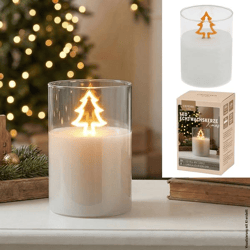 LED Real-Wax Candle in a Glass Holder, Tree, Clear, approx. 7.5 x 10 cm