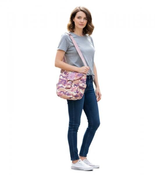RAMONES Rock-Band Umh&auml;nge-Tasche Schultertasche mit verstellbarem Riemen MB81358RAM Camouflage Pink
