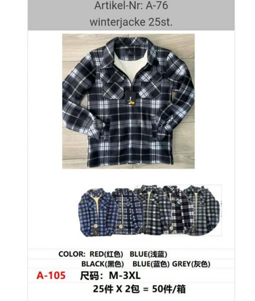Karierte Herren-Winterjacken A-76, Gr. M–XXXL gemischt – 25 Stück je 10,50 € netto